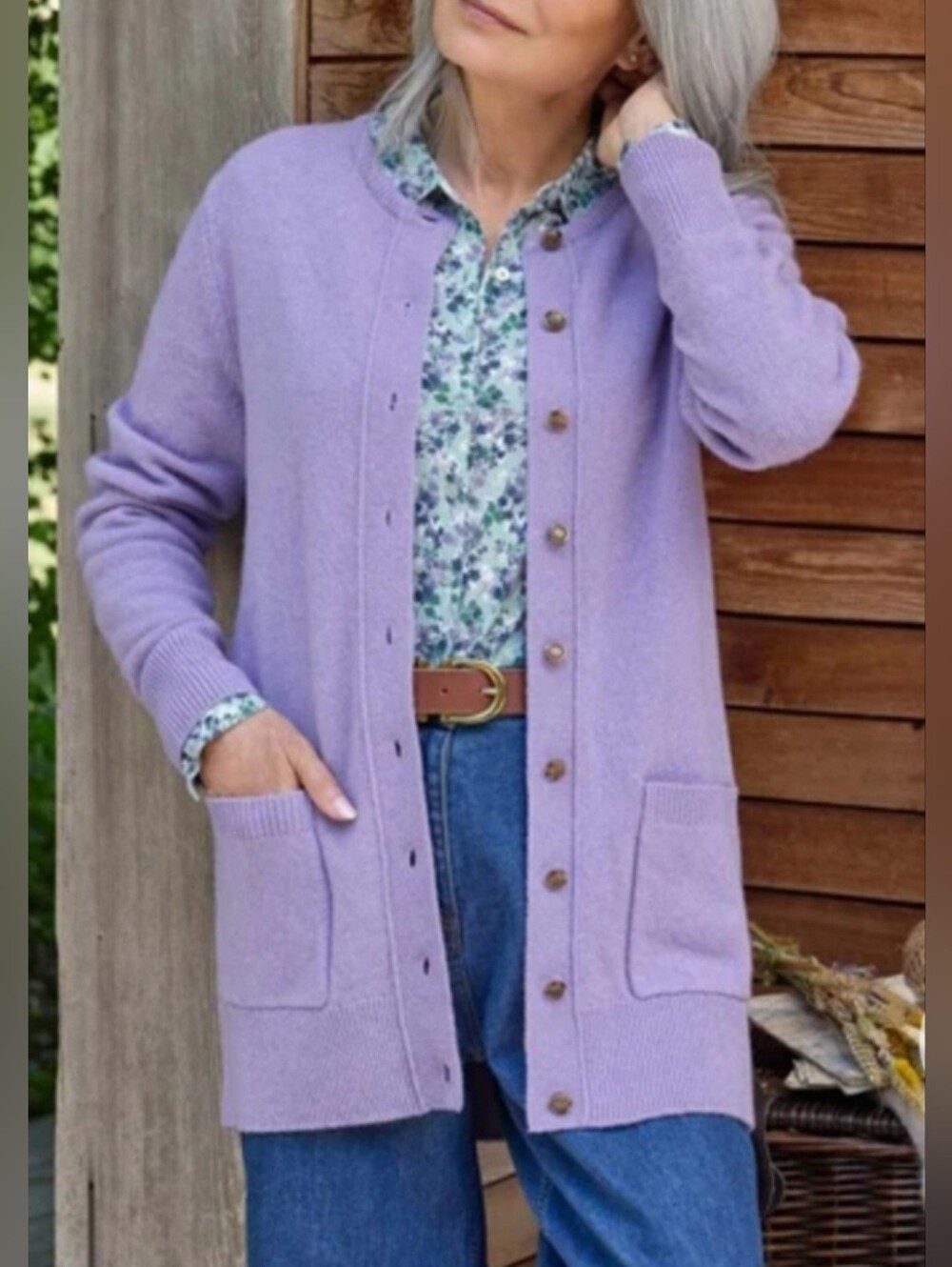 Woolover 100% Lambswool Lavender Button-Front Women’s Cardigan Sweater Med/Large